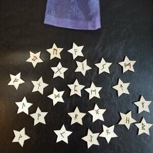 24 Wood Burned Stars Norse Runes Set
